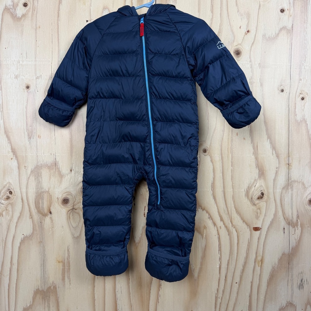 L.L.Bean Ultralight Down Bunting Baby 6-12m Navy 650-Fill DownTek Hood Water